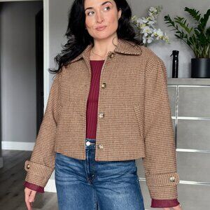 Women’s Camel Houndstooth Cropped Jacket